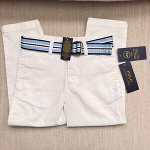 NWT Polo Ralph Lauren Boys 3T White Pants with Blue/White Striped Belt